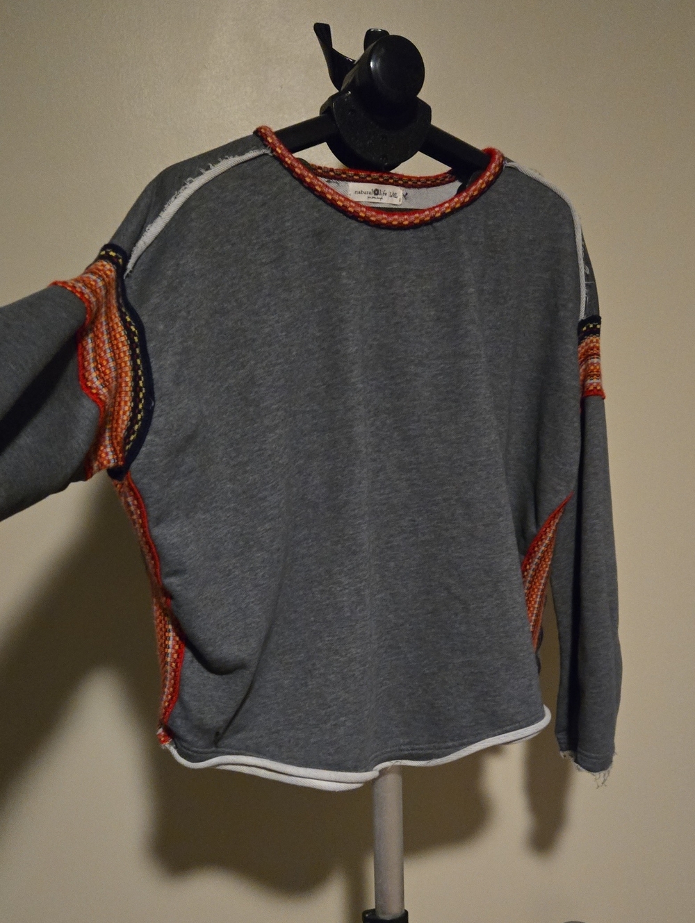 NATURAL LIFE Gray Crewneck Sweater with Orange Trim